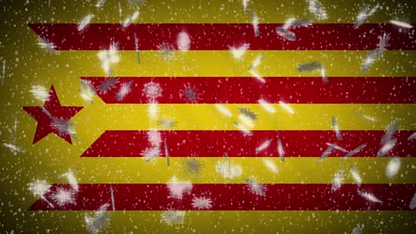 red estelada flag falling snow loopable, new year and christmas background, loop