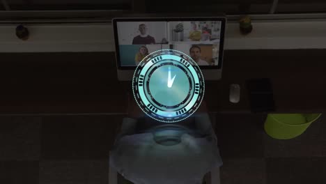 animation of clock moving fast over man on computer video call