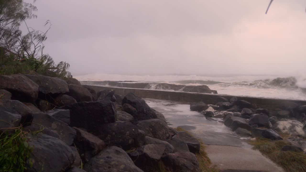 Big Ocean Waves During Cyclone Alfred In Froggy Beach, Gold Coast, Queensland, Australia - Wide Shot