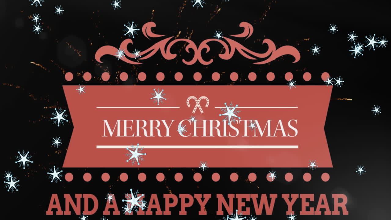 폭발하는 불꽃놀이의 애니메이션, 크리스마스와 새해에 눈알이 떨어지는 텍스트 배너