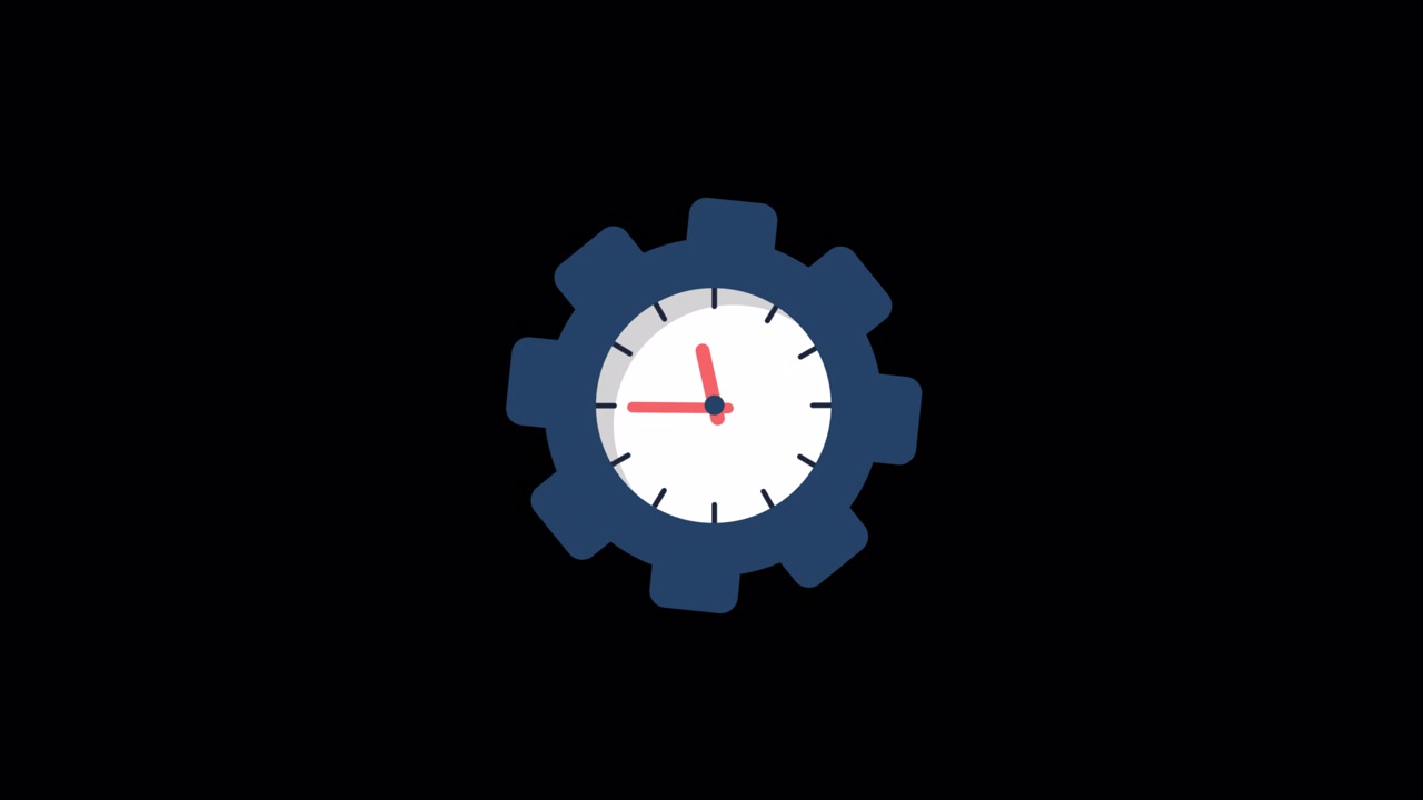 Animated Clock and Gear Icon Rotating on Black Background