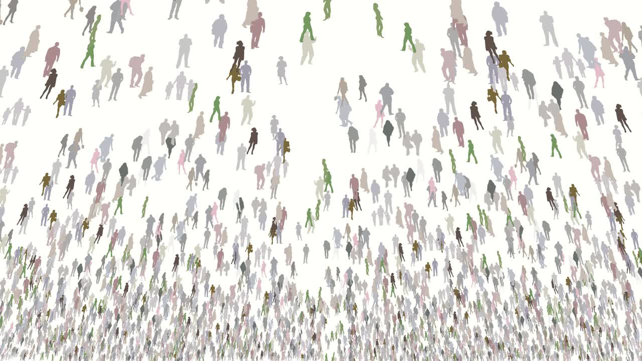 흰색 배경 애니메이션에서 많은 사람들을 축소