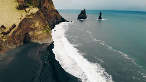 aerial view of basalt sea stacks