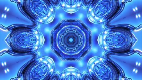 radiant blue kaleidoscope glowing with crystal-like symmetry and abstract depth