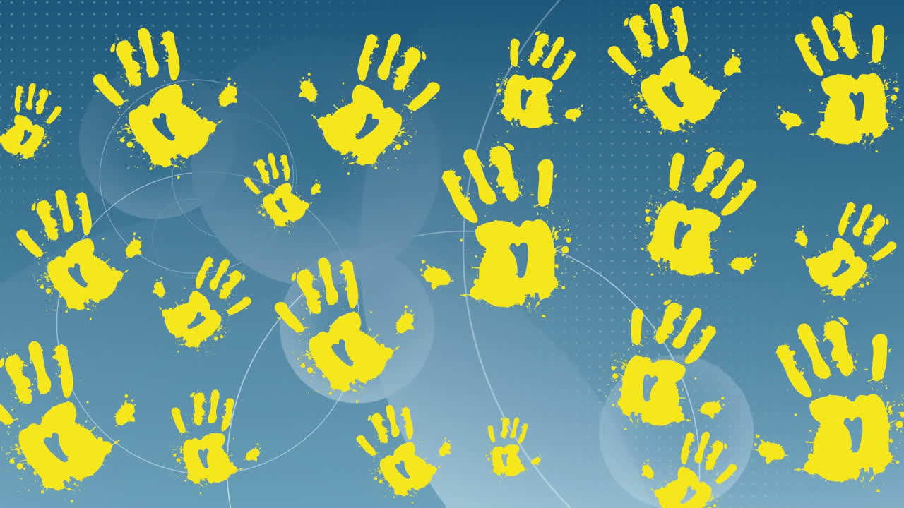 animación de huellas de manos sobre un fondo azul