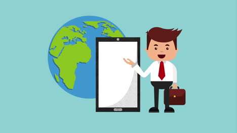 hombre de negocios con animación de tecnología de comercio electrónico