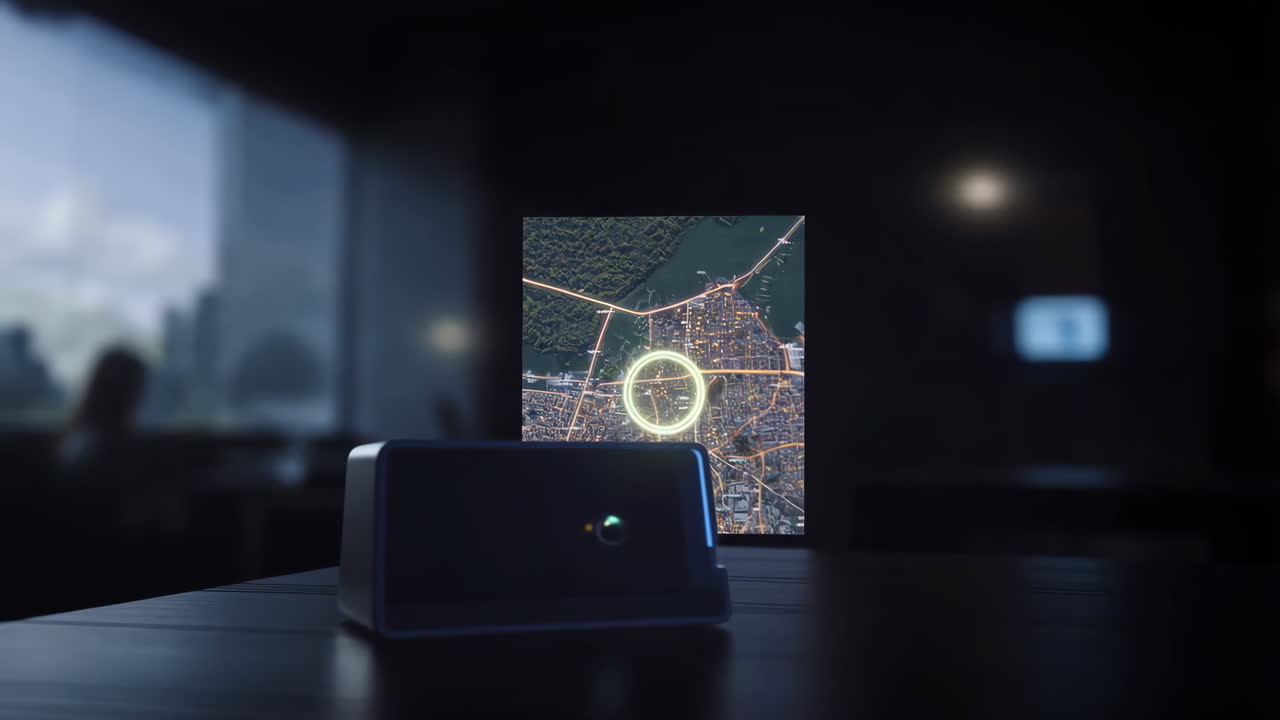 Smart Device Displaying a Futuristic City Map