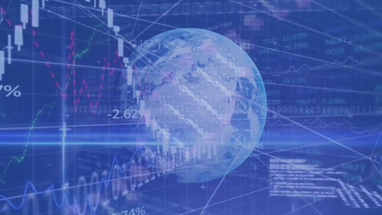 animación del globo, estadísticas y procesamiento de datos en la red