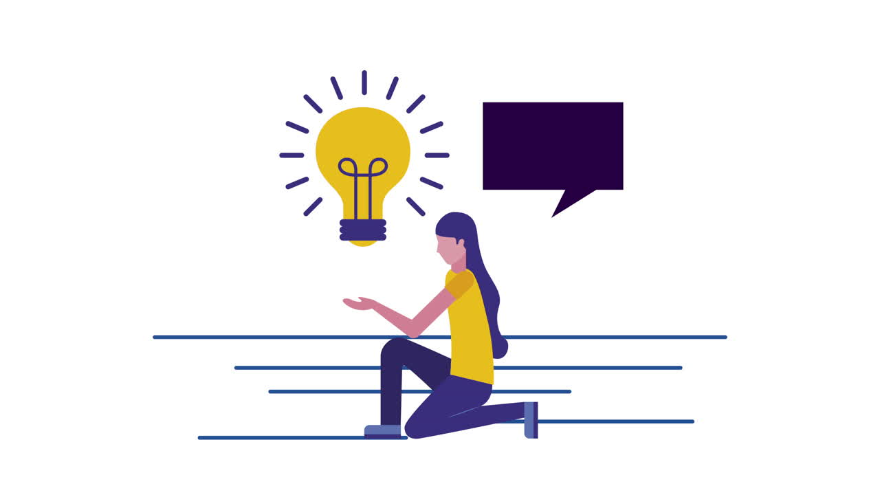 joven mujer de negocios con bombilla y burbuja de habla