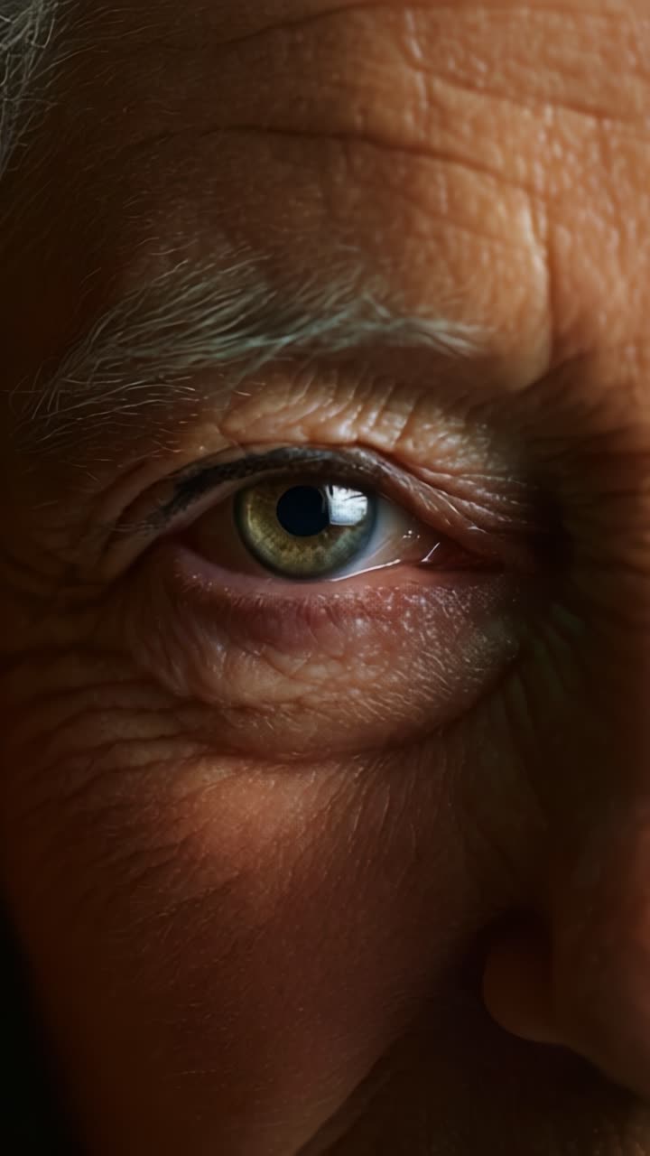 Close-up of an Elderly Person's Eye Highlighting Details of Age, Texture, and Emotion Captured in a Beautifully Lit Portrait