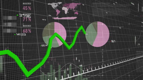 animación de gráficos de línea verde sobre datos y gráficos financieros globales