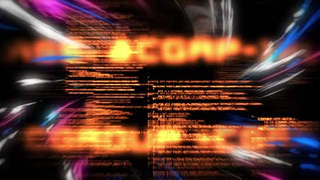 animación del procesamiento de datos sobre fondo negro con luces rosadas y azules