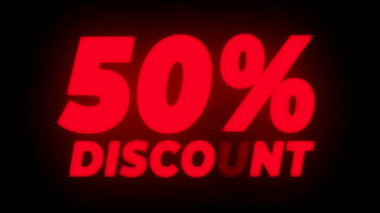 Loop Promozionale con Testo Sconto del 50% e Effetto Sfarfallio