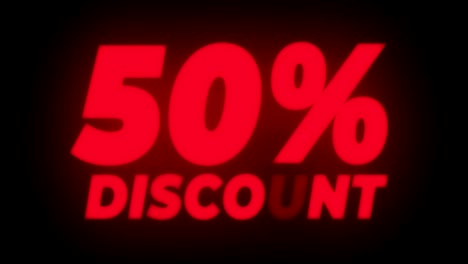 50% percent discount text flickering display promotional loop.