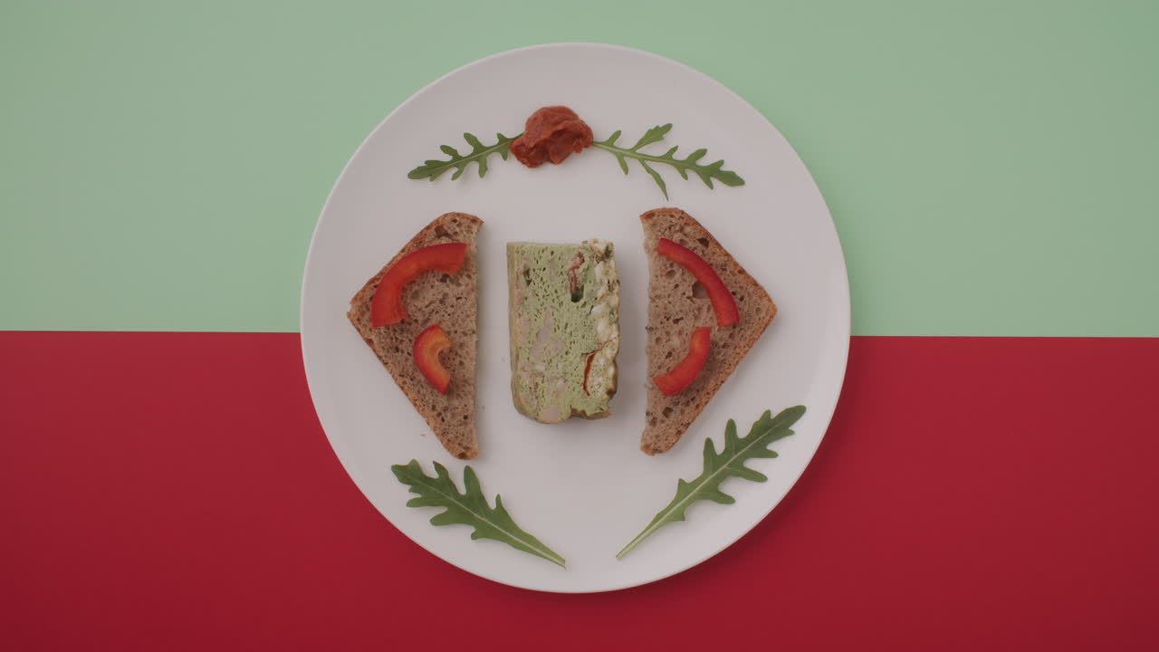 Elegant Food Arrangement with Pate, Bread, and Vegetables