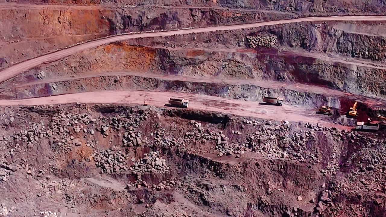 Panning Drone Shot of Dirt Roads And Machines at Siana Glod and Silver mine, Mainit, Philippines