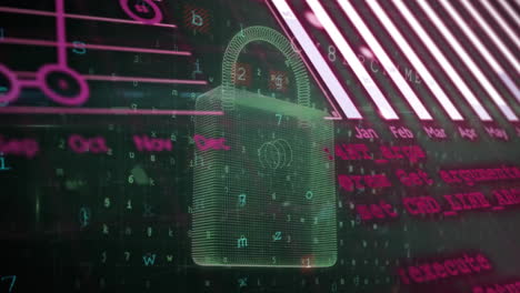 animación del procesamiento de datos digitales sobre un candado sobre un fondo oscuro