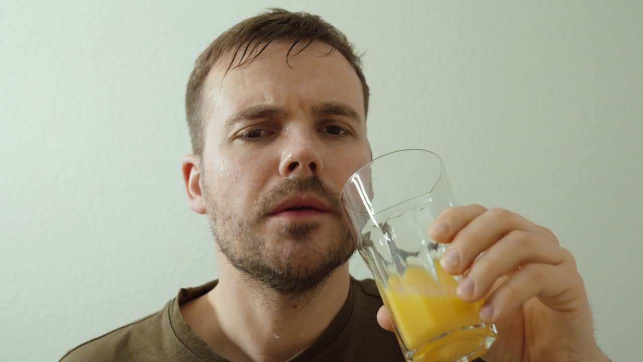 Hombre con diabetes experimentando síntomas de bajo nivel de azúcar en sangre como sudoración, temblores, debilidad y mareos, destacando la concienciación sobre la hipoglucemia y la gestión urgente del autocuidado.