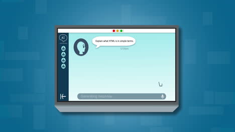 animación de una pantalla digital con un chat sobre un fondo azul