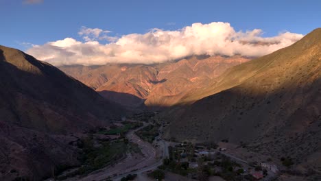 aerial image of a sunset in the purmamarca valley