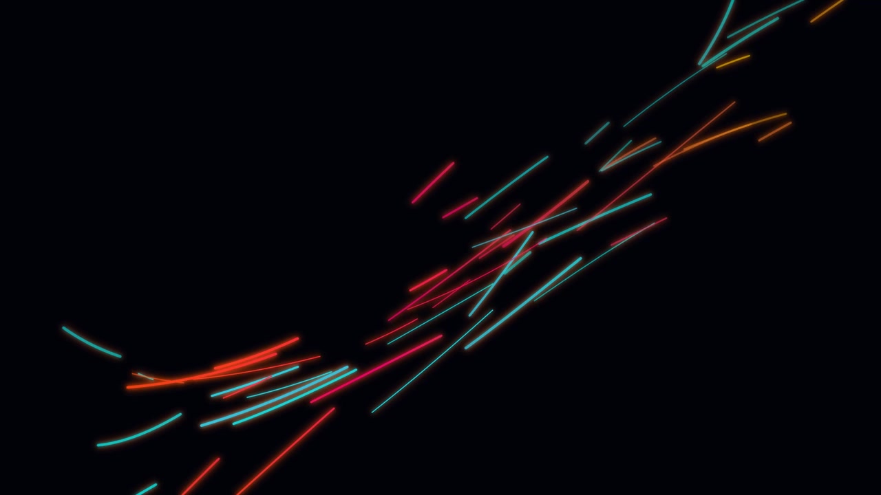 Abstract Motion Graphics with Glowing Neon Streaks on Black Background