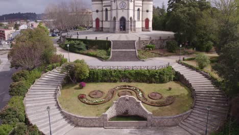 The-famous-Jardim-do-Sameiro-at-Penafiel-during-sunny-day,-aerial