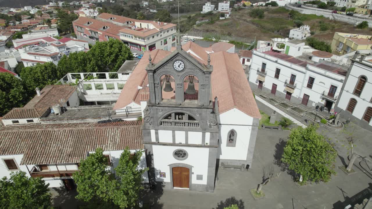 Topdown view of San Roque church in Firgas town, Gran Canaria, Spain