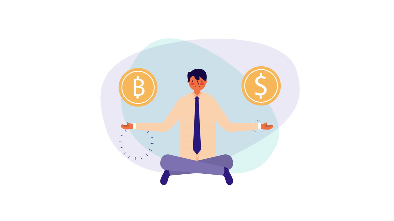 로터스 포지션과 비트코인을 가진 사업가