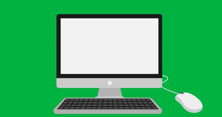 Digital animation of desktop computer icon against black background