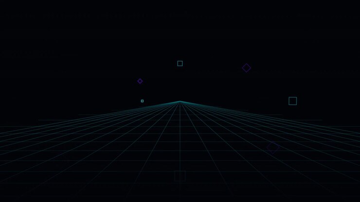 Abstrakt retro synthwave-gitter med svævende geometriske former