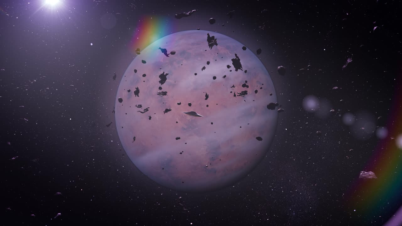 외계인 우주선은 우주에서 행성 근처에 있습니다.