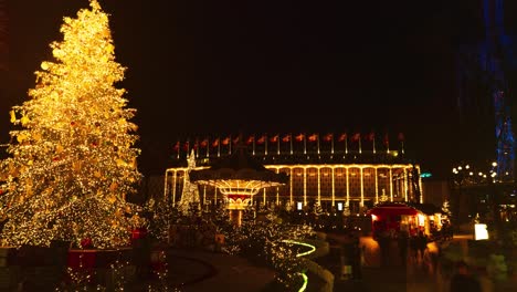 Carousel-and-Christmas-illumination-in-Compenhagen-Xmas-market,-Denmark