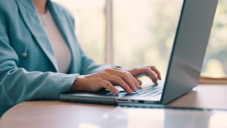 laptop, hands and business woman typing feedback