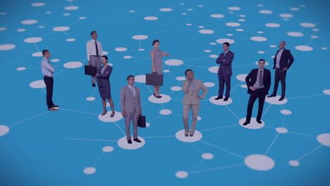 animation of network of connections with spots over diverse business people