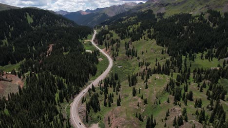 vista aérea de la carretera de un millón de dólares, ruta escénica en colorado usa, carretera de montaña y paisaje