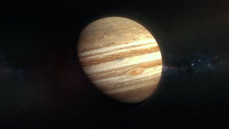 toma animada acercándose al gigante gaseoso júpiter con nubes animadas