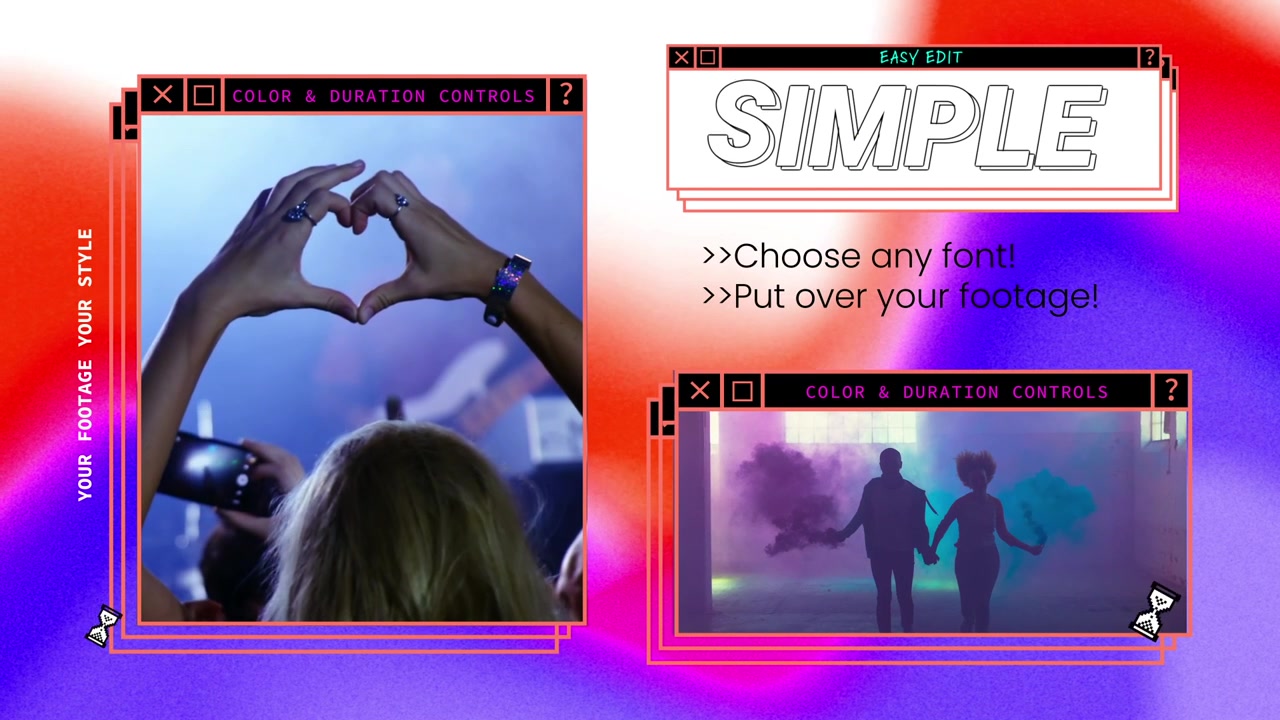 Retro 90s Style Digital Interface Template with Video Frames
