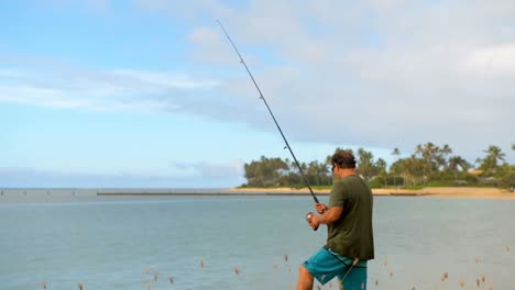 fisherman fishing in the beach 4k