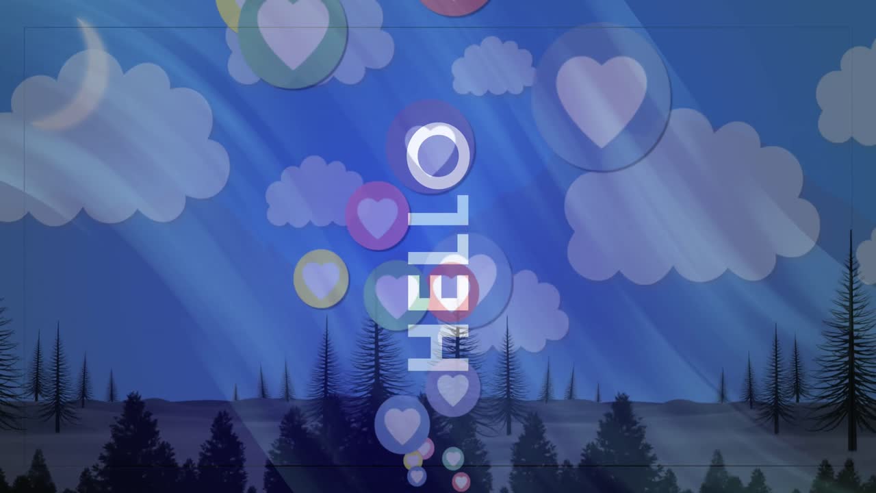 파란 아이콘의 애니메이션은 겨울 풍경 위로 이동하는 여성 레지스터와 함께