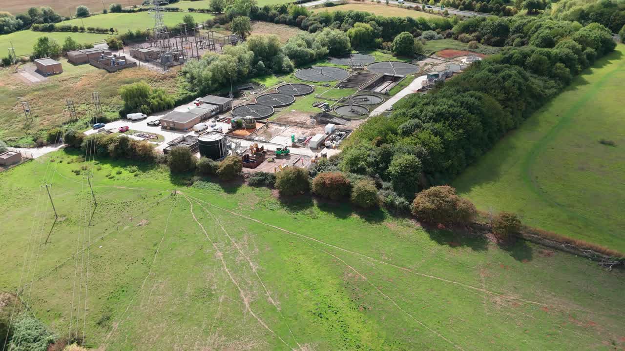 Industrial water treatment facility, aerial drone plant in England United Kingdom