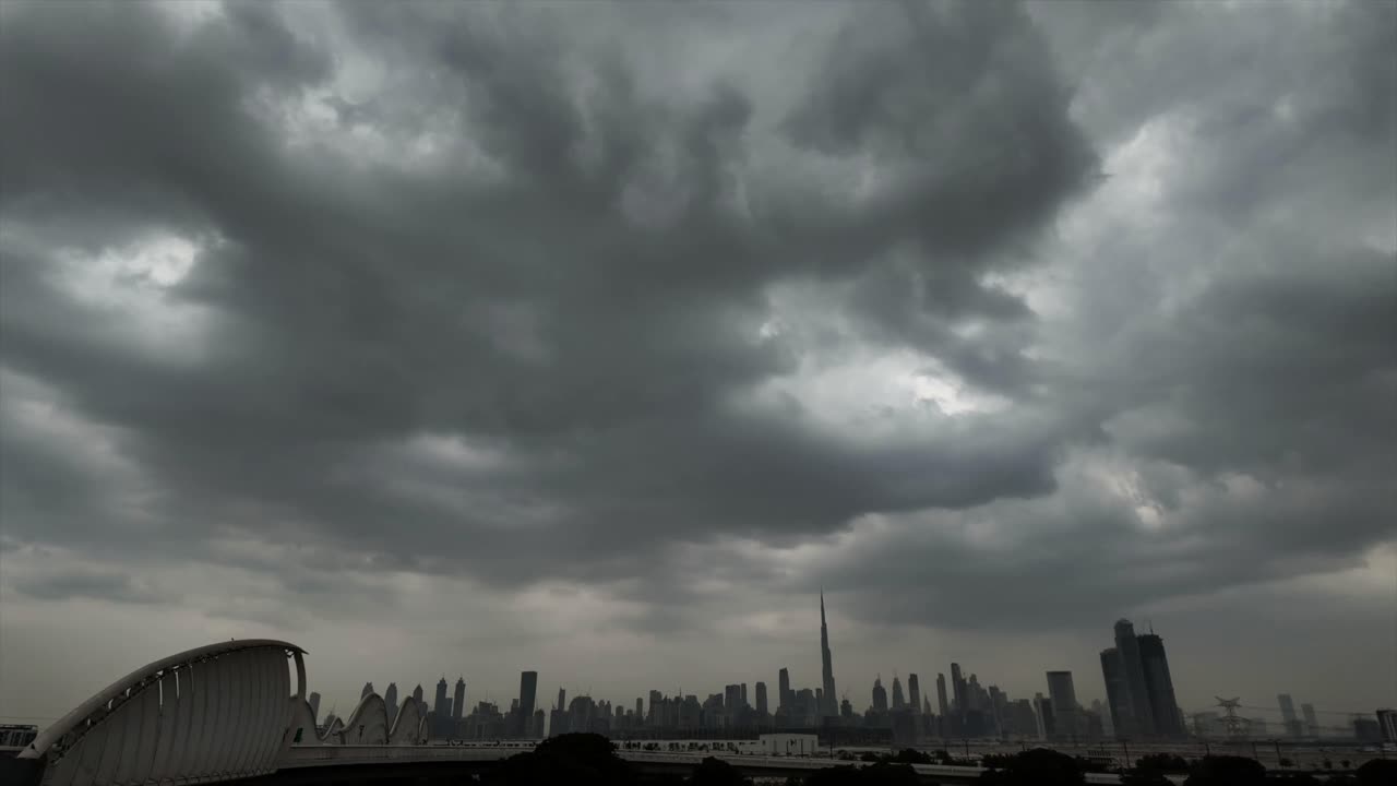 Time-lapse of an overcast sky over Dubai’s majestic skyline—nature meets modernity
