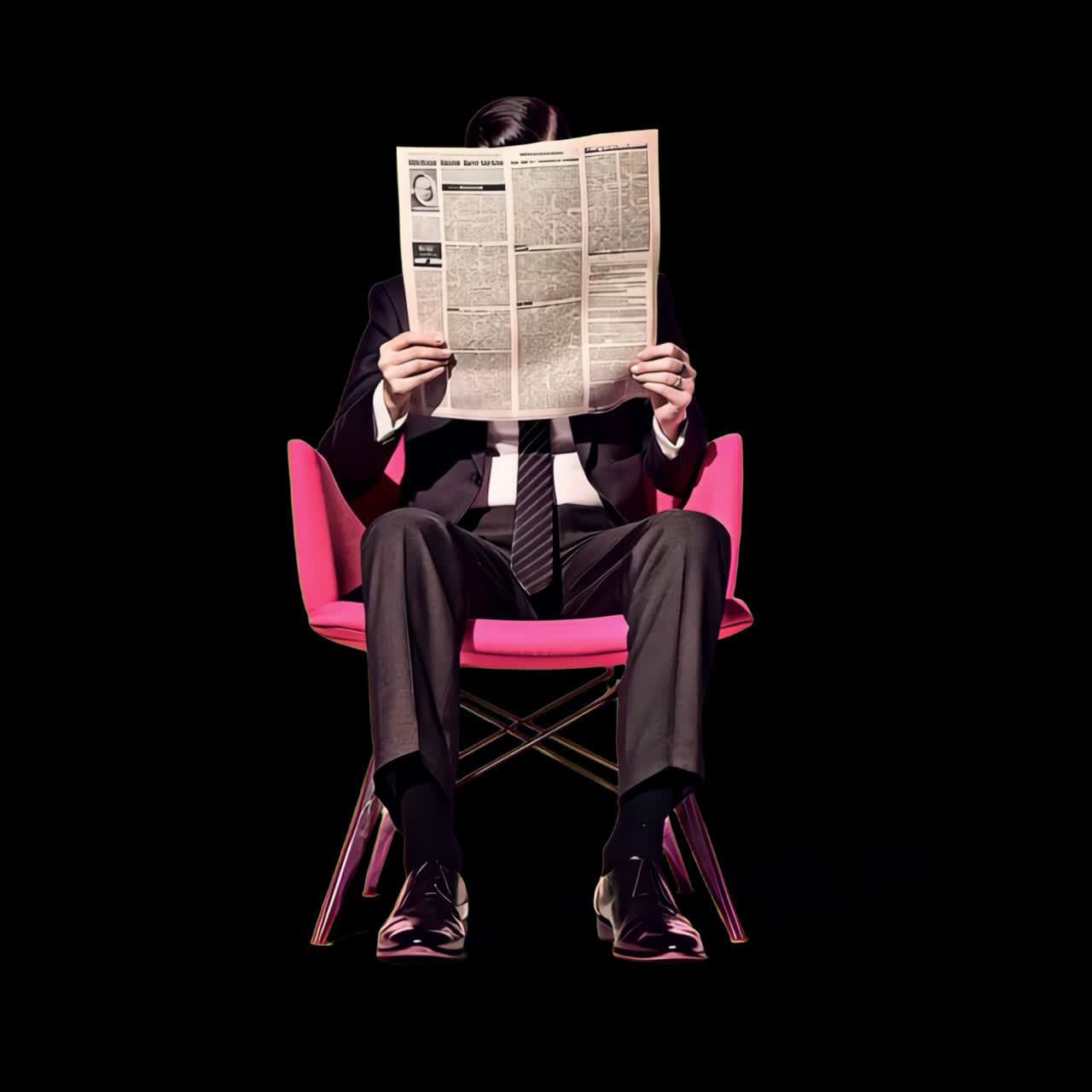 Man reading newspaper sitting animation isolated asset, transparent 4K video, alpha channel, ProRes