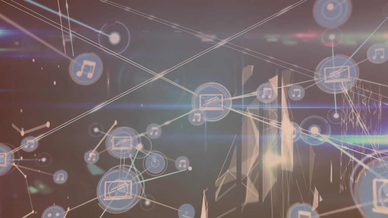 검은색 배경에 아이콘으로 연결 네트워크의 애니메이션