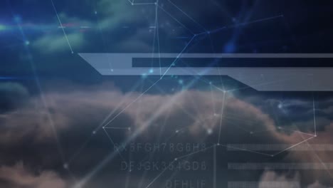 red de conexiones y procesamiento de datos contra nubes en el cielo azul