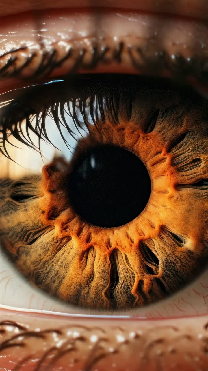 Close-up video concept of a human eye, capturing intricate iris details