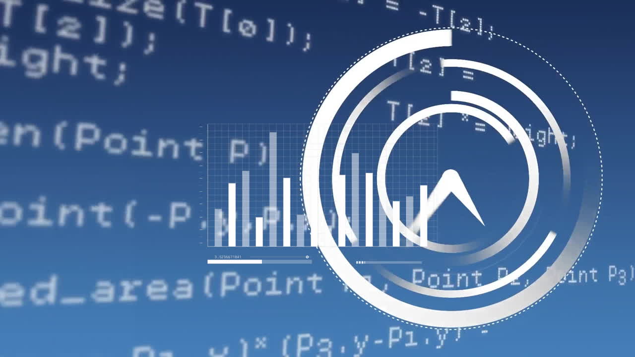 animación del procesamiento de datos financieros y el alcance sobre un fondo oscuro