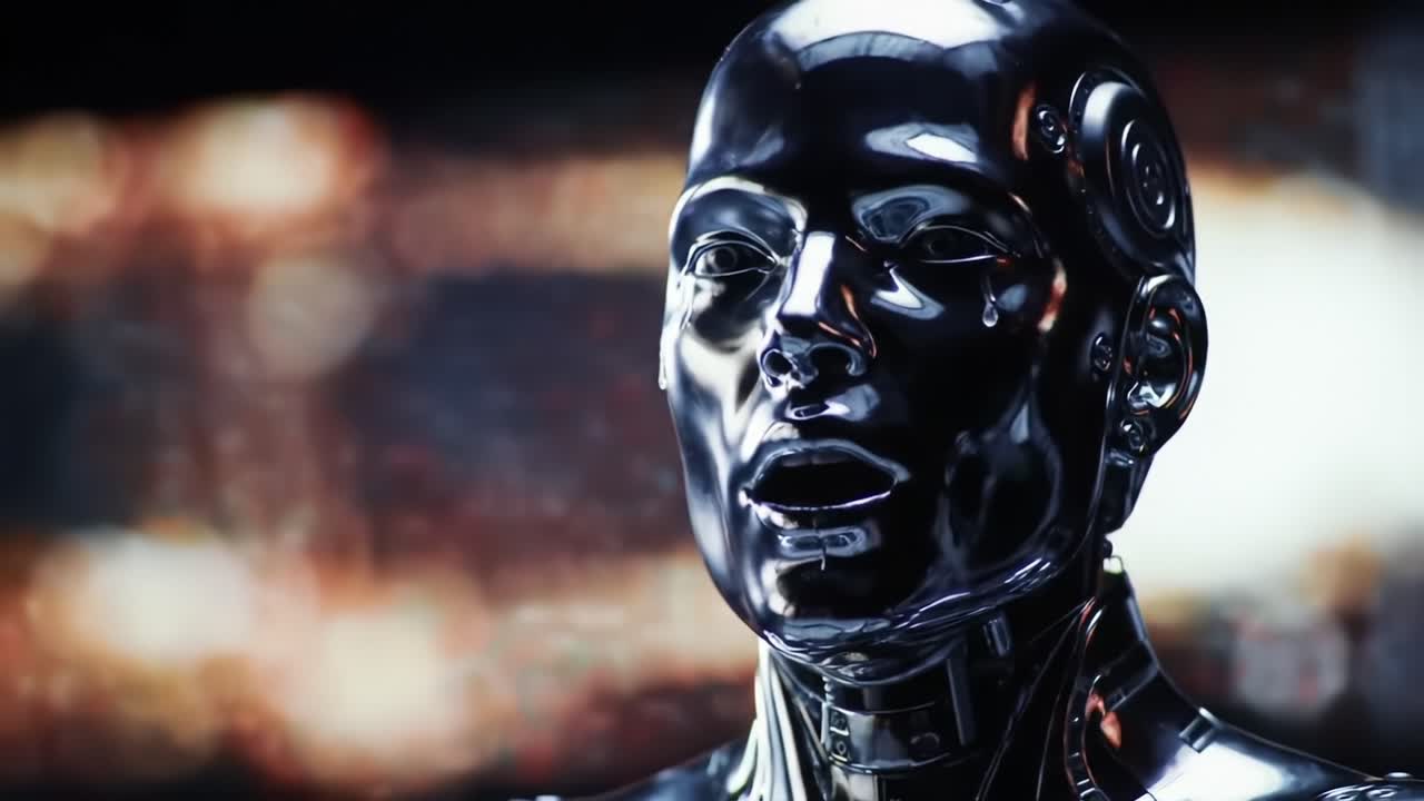 A Futuristic Robot Exuding High-Tech Aesthetics and Reflective Surfaces in a Sci-Fi Inspired Scene, Portraying an Intriguing Synthesis of Humanity and Technology