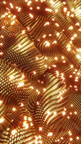 animated wave moving structure of gold cubes with glare and radiance. vertical looped video