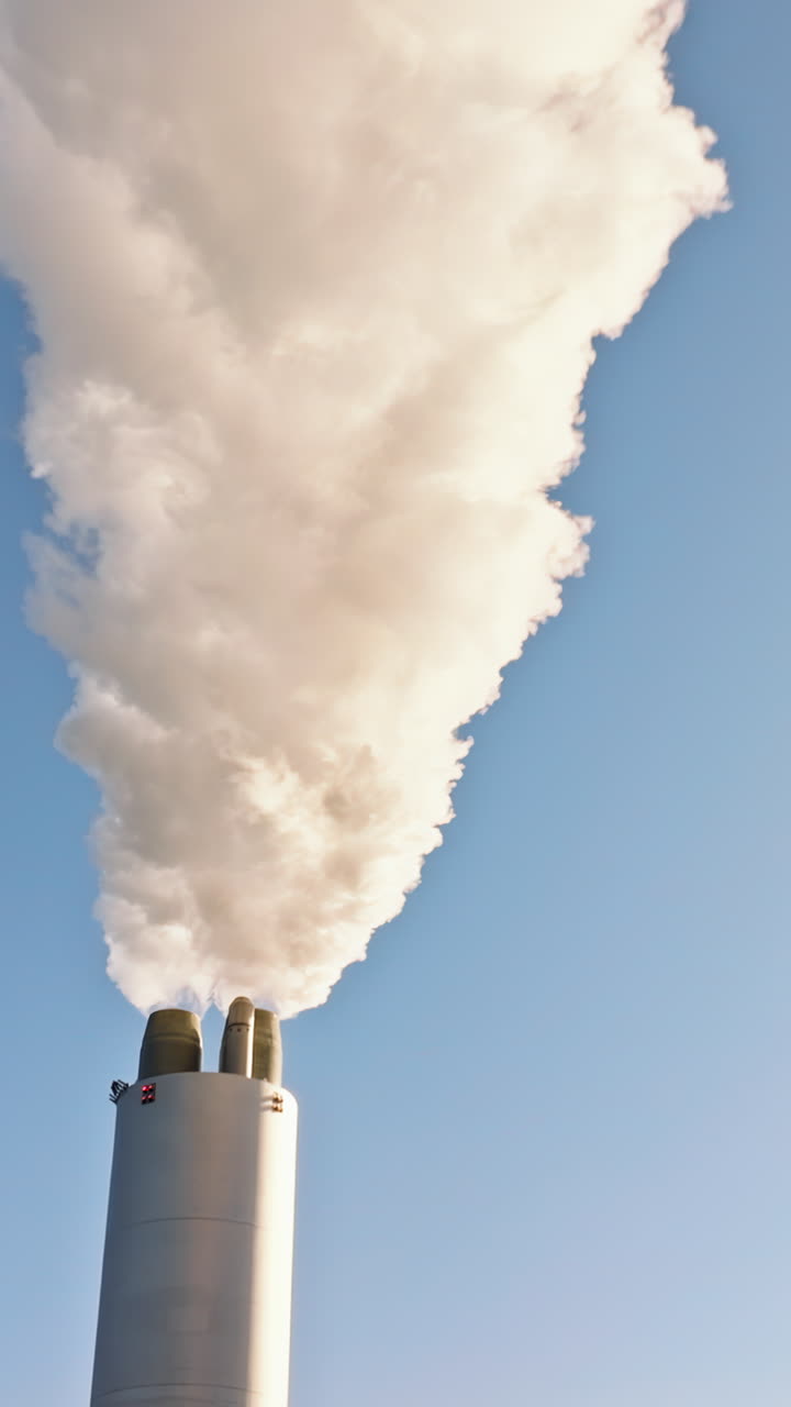 Aerial drone view of CopenHill artificial ski slope on the roof of an energy plant. Vertical
