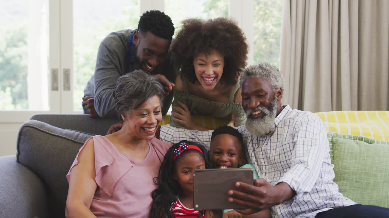 Happy family spending time together at home
